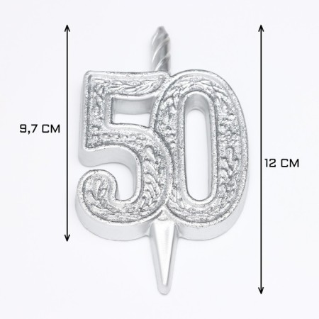 Candle for cake the number "anniversary" number 50, silver, 9.7 cm,-2