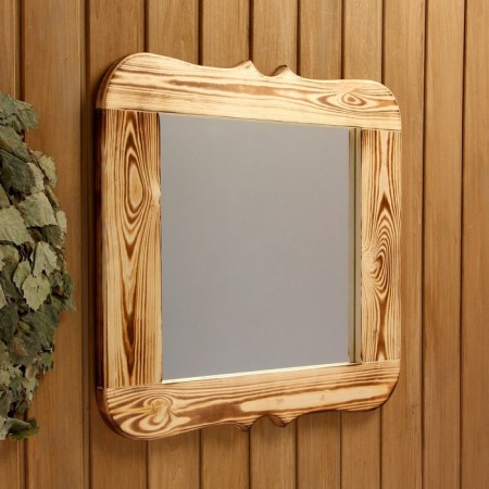 Carved, burned mirror, 50 × 50 cm