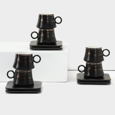 Ceramic coffee Ceramic "Meisi", 12 items: 6 cups 100 ml, 6 saucer d = 11 cm, black color is black