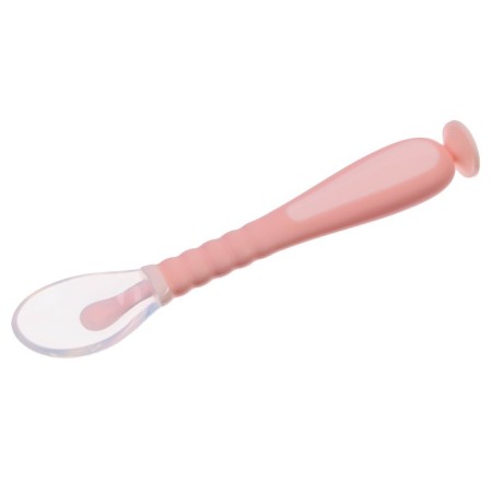 Spoon silicone children on a suction cup, in a container, pink color-3