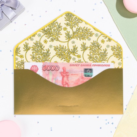 Money envelope "Congratulations!" Golden branches, software, embossing, 19 x 9 cm-1