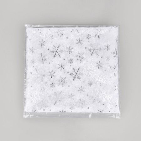 Fatin with snowflakes, with embossing, 155 cm, 11 ± 1 g/sq.m, 0.91 ± 0.1 m, white/silver color-5
