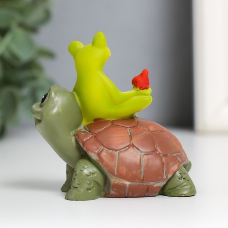Souvenir Polystone "Frog with a bird on the turtle" 6.5x6.7x3.9 cm-2
