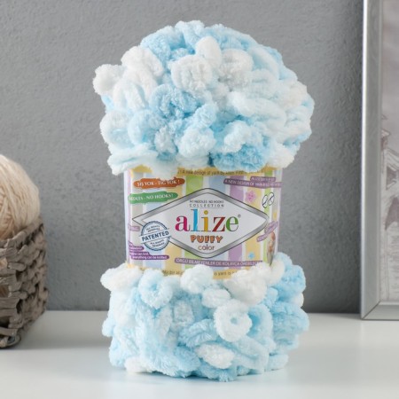 Yarn "Puffy Color" 100 % micropoliester 9m/100g (5924 blue)