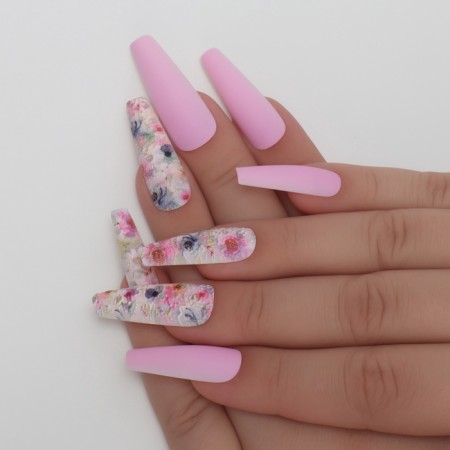 Flowering Nails "Flowers", 12 pcs, with adhesive plates, ballerina shape, multi -colored-7
