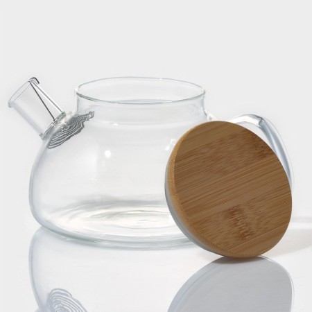 Glass teapot with a bamboo lid and a metal filter Bellatenero Eco, 600 ml, 18 × 12 × 10 cm-1