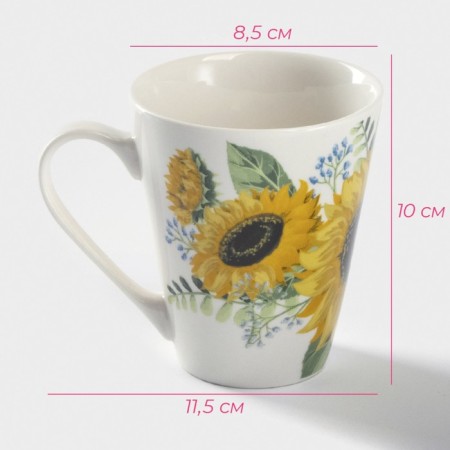 Porcelain share mug "Sunflower", 320 ml, white color-2