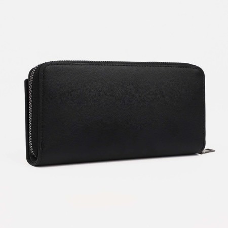 Male purse with zipper, department for bills, for maps, for coins, black color-1