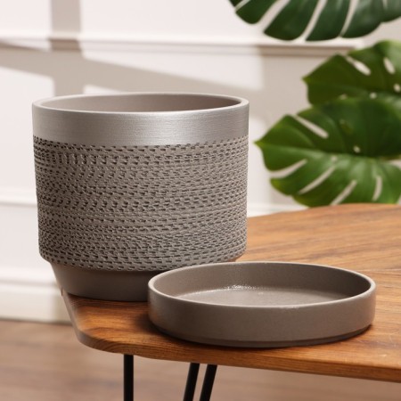 Flower pot "Brussels" gray silver cylinder No. 4, 4.2 l-1