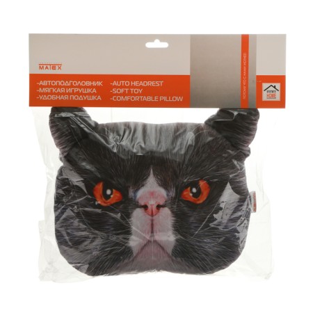 Pillow on the headrest Matech Animals Line, cat, red eyes, 30 x 25 x 10 cm, gray-6