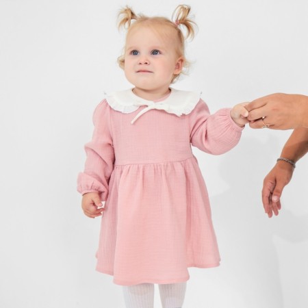Dress with a collar crumb I am Muslin, 74-80, powder-8