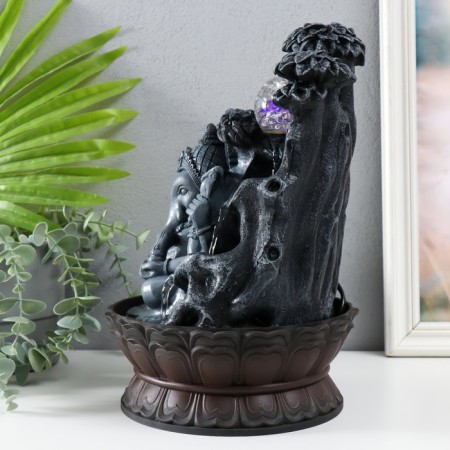 Ganesh desktop fountain "Ganesha sits under a tree" gray 20.5x20x30 cm-3