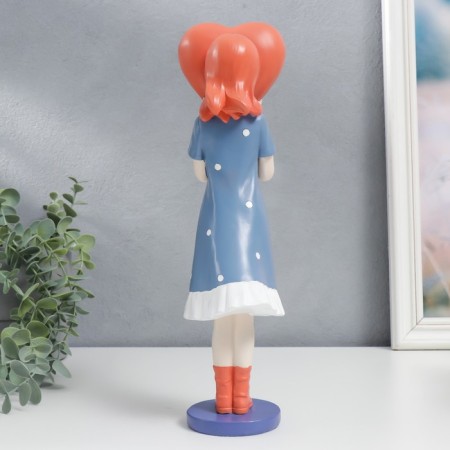 Сувенир полистоун "Девочка в синем платье в горох, с сердцем у лица" 30х10х8 см-2