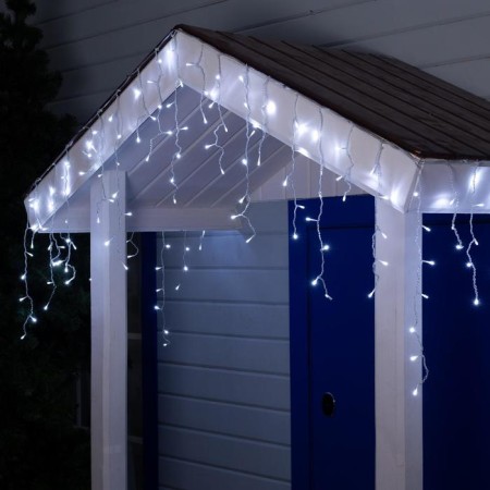 Garland "fringe" 4 × 0.6 m, IP44, transparent thread, 180 LED, white glow, white flicker, 220 V