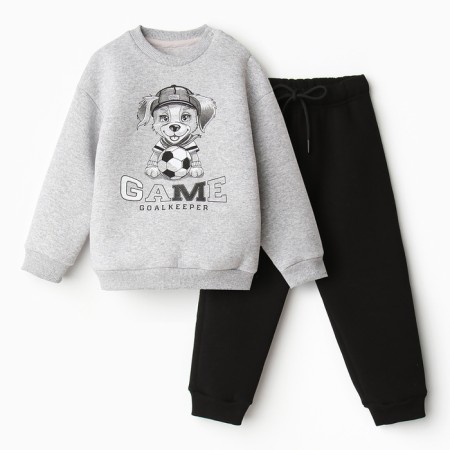 A set for a boy (sweatshirt, trousers), I was launched, the color is black/gray melange, height 86