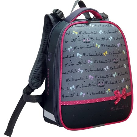 School backpack 38 x 30 x 16 cm, ergonomic back, stavia "meow", gray/black-1