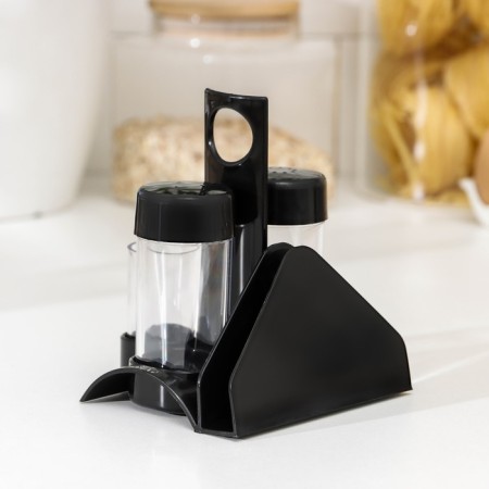 Set for spices "Rondo. Present ", 3 pcs on a stand with a napkin, the color is black-7