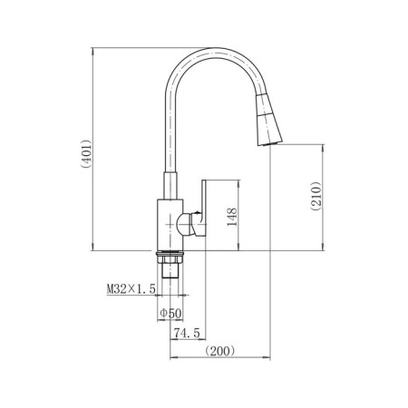 Fashun A4253+B14 kitchen mixer, single -leaf, flexible spout, brass, black-1