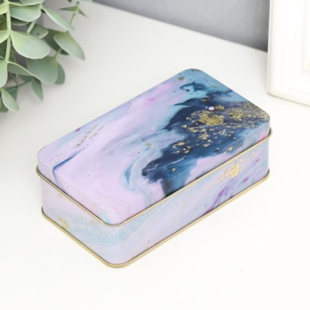 Rectangular metal casket "Colored marble with golden cracks" mix 6.5x3.8x11.5 cm-3