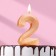Candle in the Cake "Fine", number "2", gold metallic, 6.5 cm