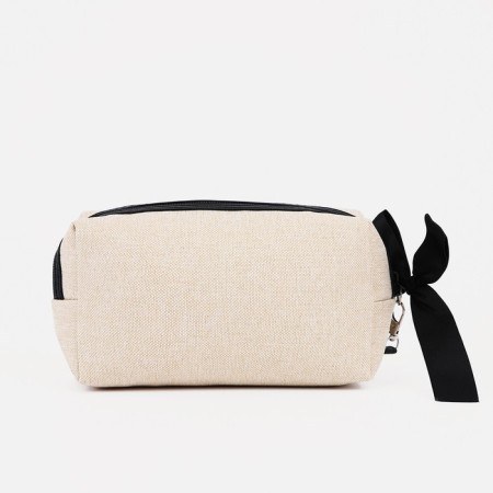 Cosmetic bag with a zipper, with a lining, beige color-1