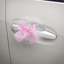 Bows on the handles of a wedding car, 4 pcs., Pink