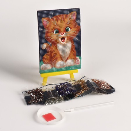 Diamond mosaic with partial filling on the stand for children "Cute cat", 10 x 15 cm-4