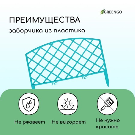 Decorative fence, 35 × 220 cm, 5 sections, plastic, turquoise, Romanika, Greengo-2