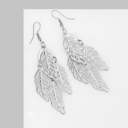 Earrings hanging "leaves", silver color, 8 cm-1