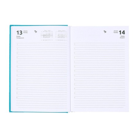 Dated diary 2025, Devente. Flag, A5 168 sheets, Attomex. EVEN, solid cover of boomvinyl with foam rubber, silkography, liesse, block 70 g/m2, turquoise-9