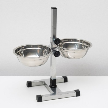 Stand with bowls, 2 x 700 ml, height 40 cm, collapsible with an upper latch, chrome-1