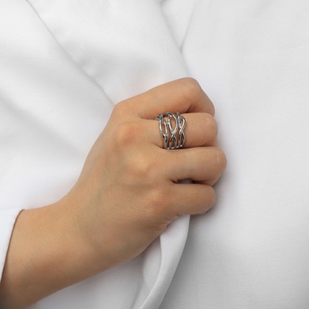 Ring Metal "Trend" triple weave, silver color, size 18-4