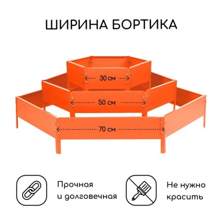 Galvanized flowerbed, 3 tiers, d = 60–100–140 cm, h = 45 cm, orange, greengo-1