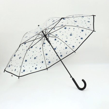 Umbrella - a semiautomatic “pattern” cane, 8 spokes, r = 54 cm, the color is transparent/blue-2