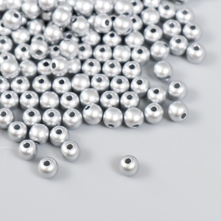 Set of beads "needlework" plastic, diameter 6 mm, 25 g, silver