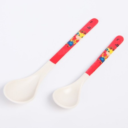 A set of bamboo feeding devices, a spoon 2 pcs., Pink/red color-1