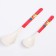 A set of bamboo feeding devices, a spoon 2 pcs., Pink/red color