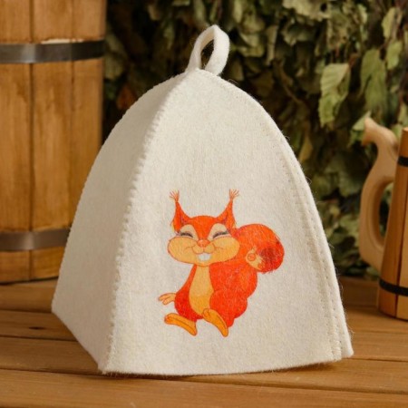 Bath hat children's "squirrel" with print, white