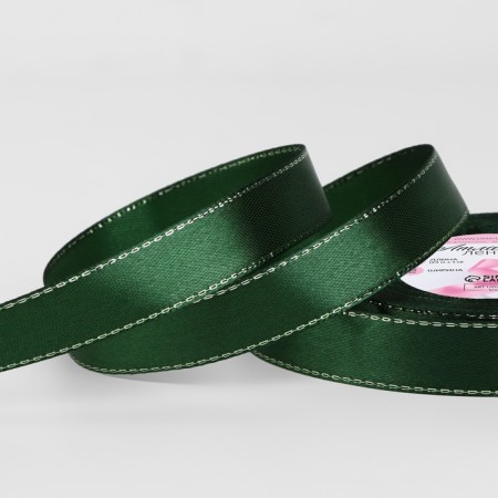 A satin ribbon "Silver threads", 15 mm × 23 ± 1 m, green color No. 049