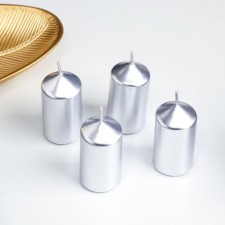 Set of candles-cylinders, 3.8x7 cm, 4 pieces, silver metallic