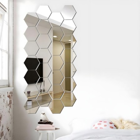 Interior stickers "honeycomb", mirror, wall decor, set 12 pcs, 9 x 10 cm-2