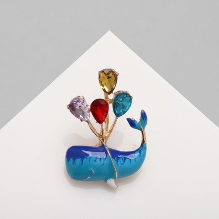 Brooch "Whale" Smiling, color in gold