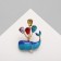 Brooch "Whale" Smiling, color in gold