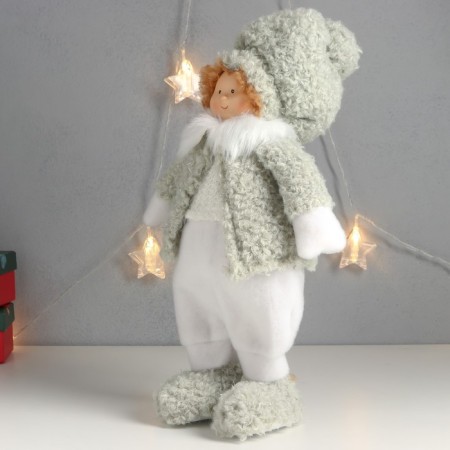Interior doll "Boys Puhlyash in a hat with a bomb, a winter outfit" 40x22x13 cm-2