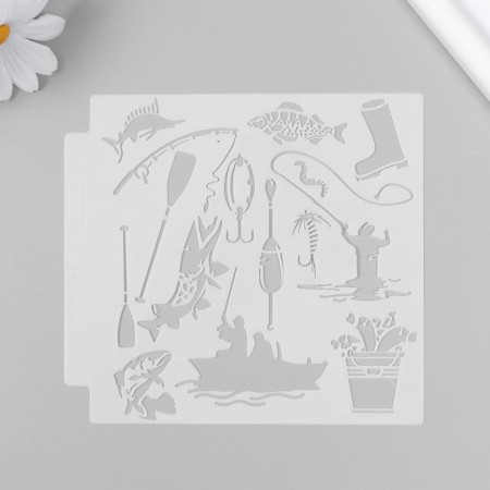 Plastic stencil "Fishing" 13x13 cm-3