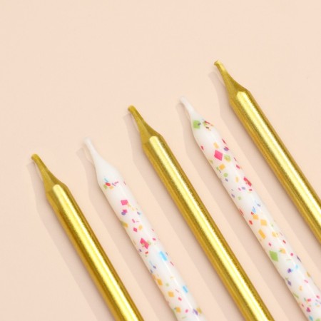 Candles for the Cake "Confetti", 12 pcs, gold and white-2