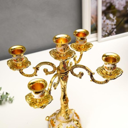 Summary Metal for 5 candles "Roses. White enamel" Color gold 32x30x30 cm-2