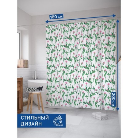 Photostore for the bathroom "Field flowers", Saten, size 180x200 cm-1