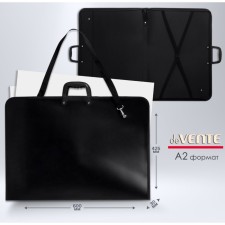 Folder for drawings and drawings A2, 600 x 425 x 30 mm, plastic, on zipper on three sides, with an inner pocket, with internal holding rubber bands on a buckle, with a adjustable belt over the shoulder, with plastic handles, black