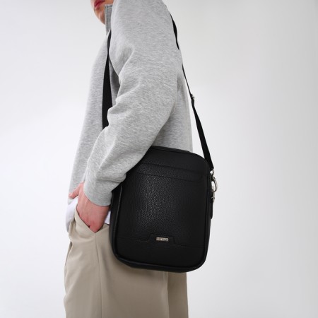 Male bag over the shoulder, Textura, artificial leather, black color